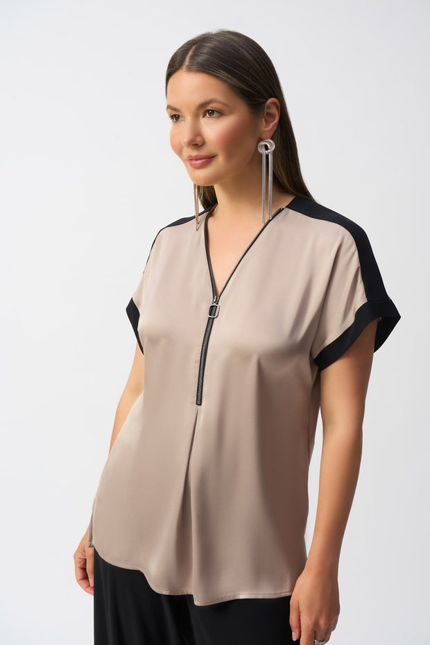 Satin and Silky Knit Straight Top