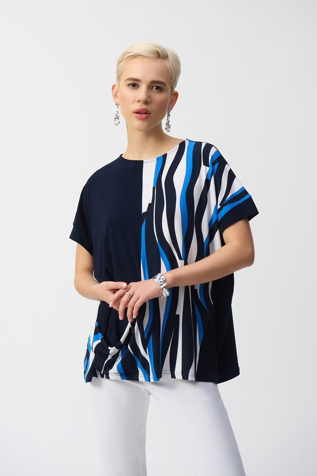 Silky Knit Geometric Print Boxy Top