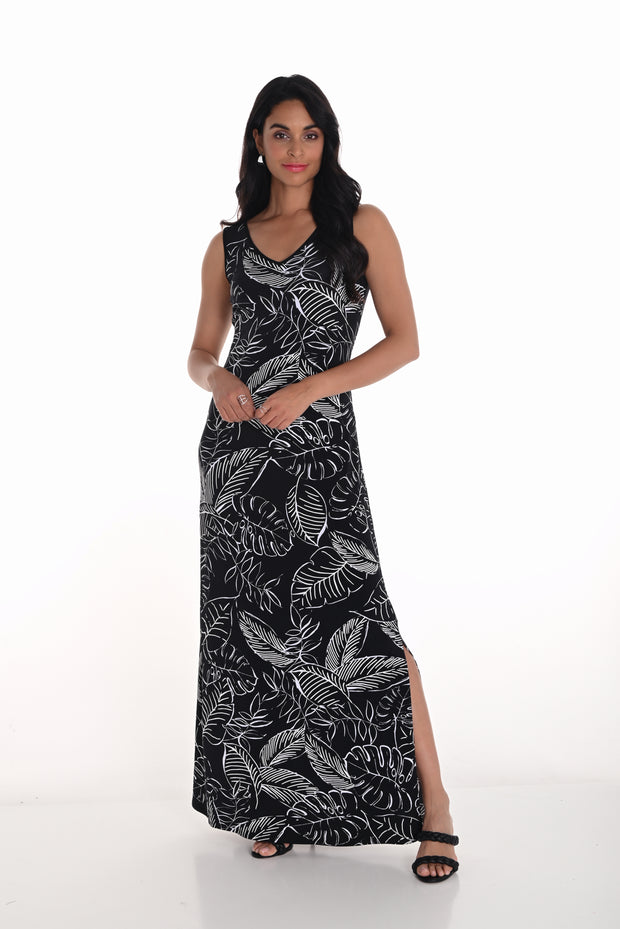 Sleeveless Leaf Print Dress