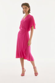 Silky Knit And Chiffon Flowy Wrap Dress