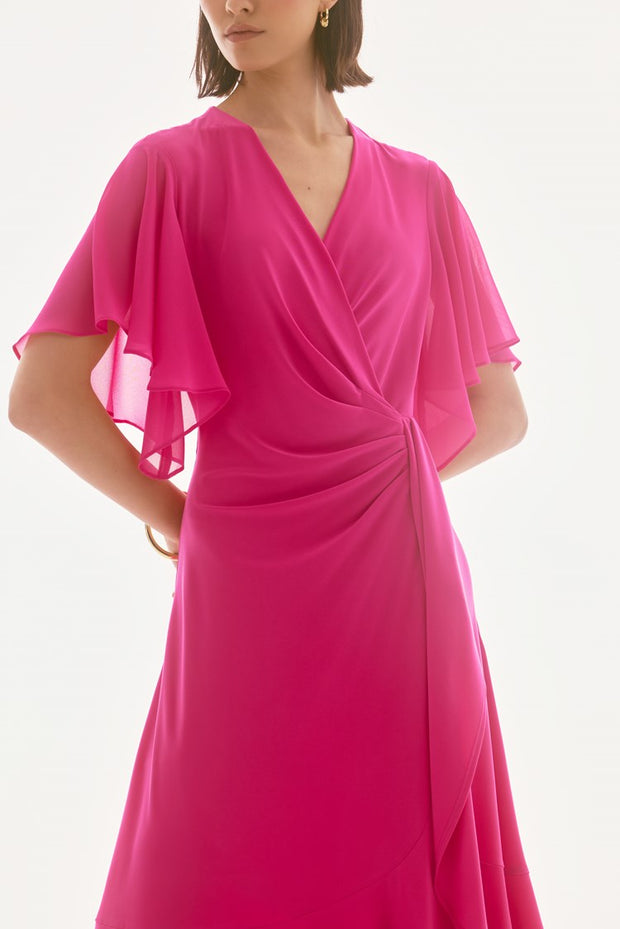 Silky Knit And Chiffon Flowy Wrap Dress