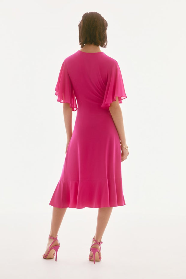 Silky Knit And Chiffon Flowy Wrap Dress