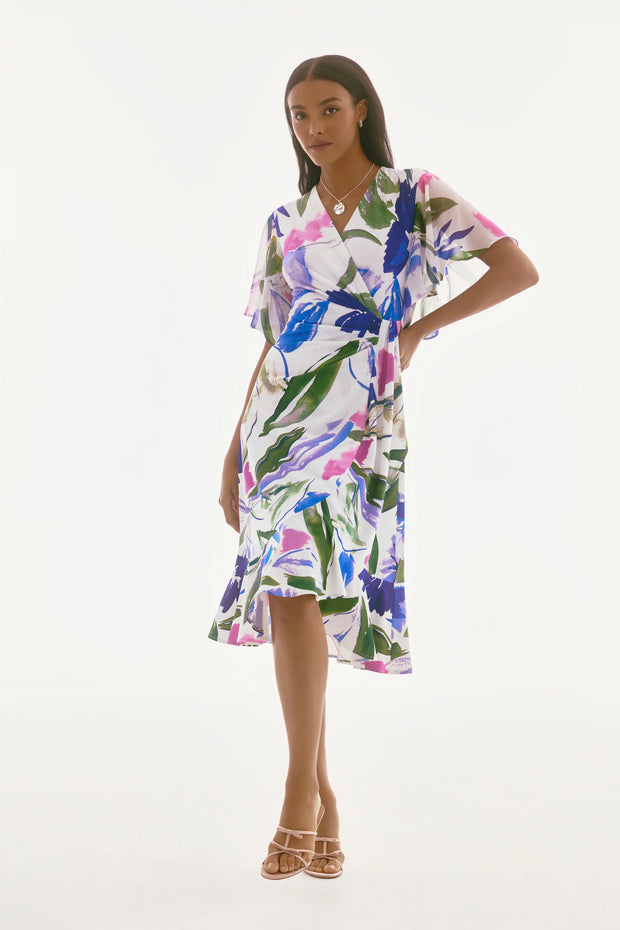 Signature | Silky Knit And Chiffon Floral Wrap Dress