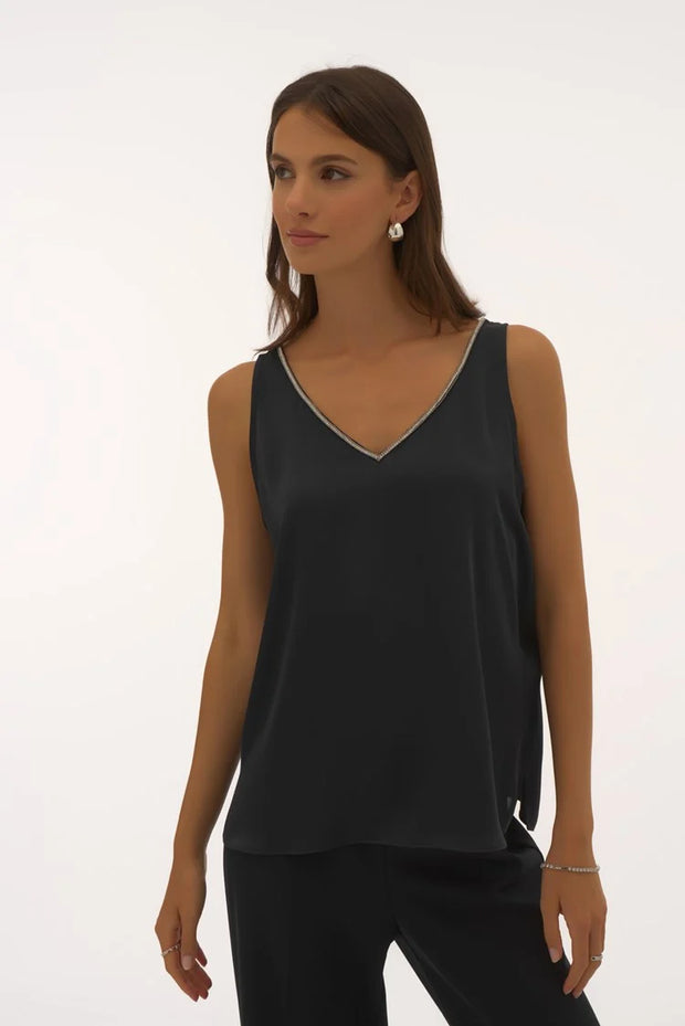 Signature | Satin Sleeveless Top with Rhinestone Trim