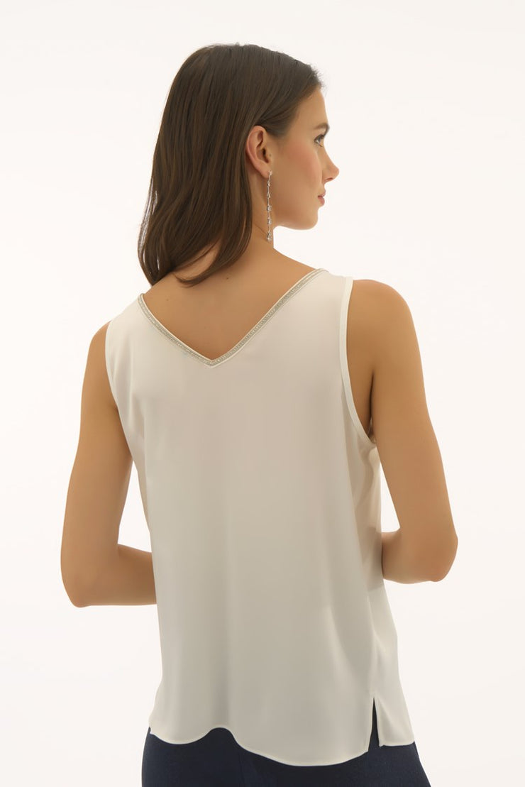 Signature | Satin Sleeveless Top with Rhinestone Trim