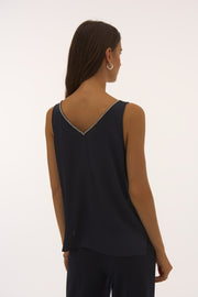 Signature | Satin Sleeveless Top with Rhinestone Trim