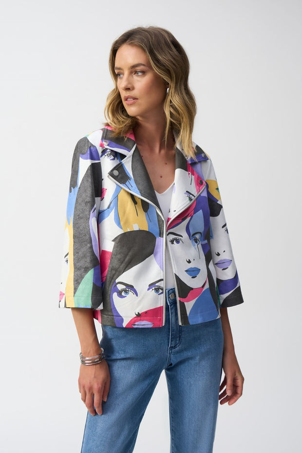 Faux Suede Face Print Trapeze Jacket