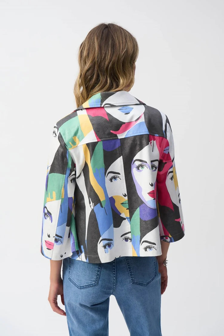 Faux Suede Face Print Trapeze Jacket