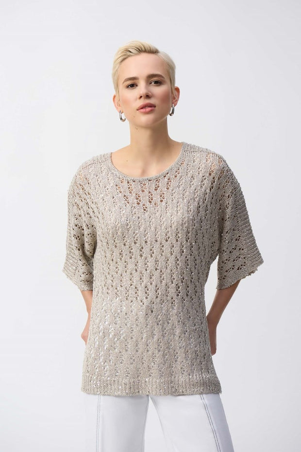 Pointelle Sweater Sequined Pullover