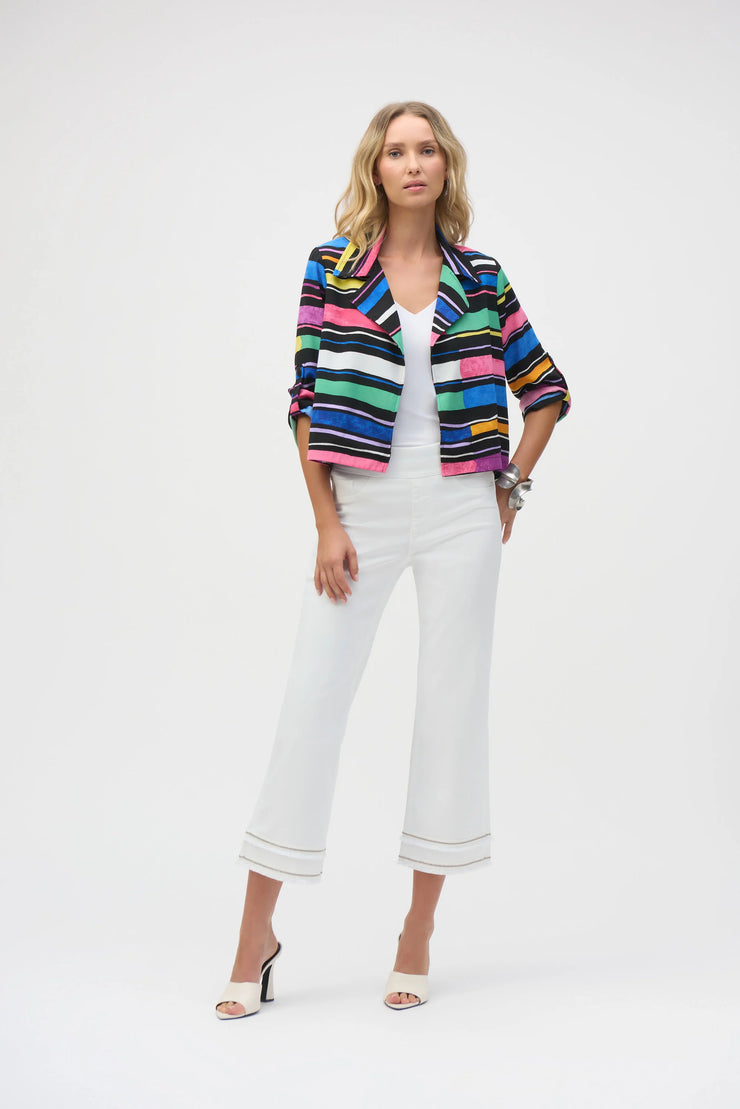 Gauze Stripe Print Short Boxy Blazer