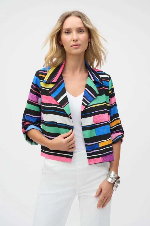 Gauze Stripe Print Short Boxy Blazer