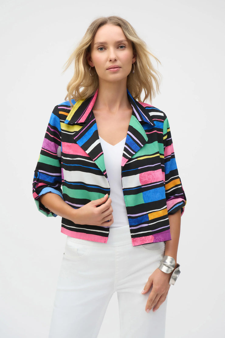 Gauze Stripe Print Short Boxy Blazer