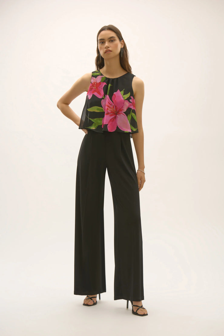 Signature | Silky Knit and Floral Chiffon Wide Leg Jumpsuit