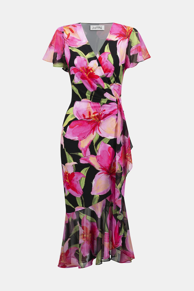 Signature | Silky Knit and Chiffon Floral Print Wrap Dress