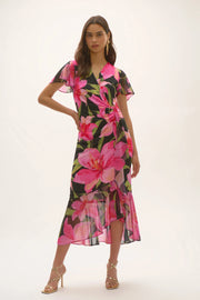 Signature | Silky Knit and Chiffon Floral Print Wrap Dress