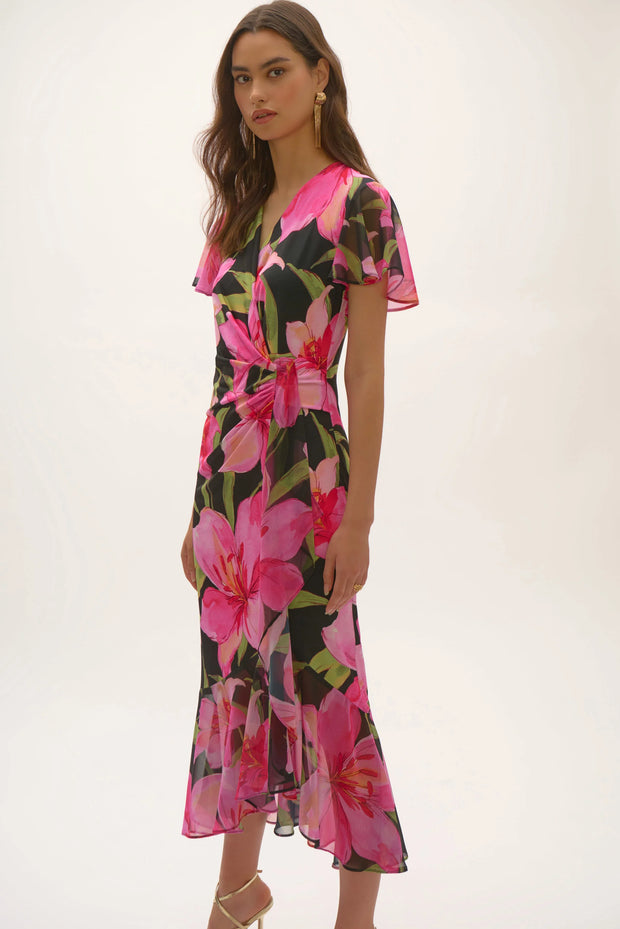 Signature | Silky Knit and Chiffon Floral Print Wrap Dress