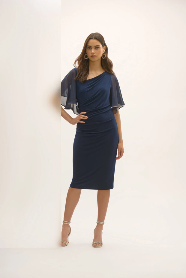 Signature | Silky Knit And Chiffon Sheath Dress