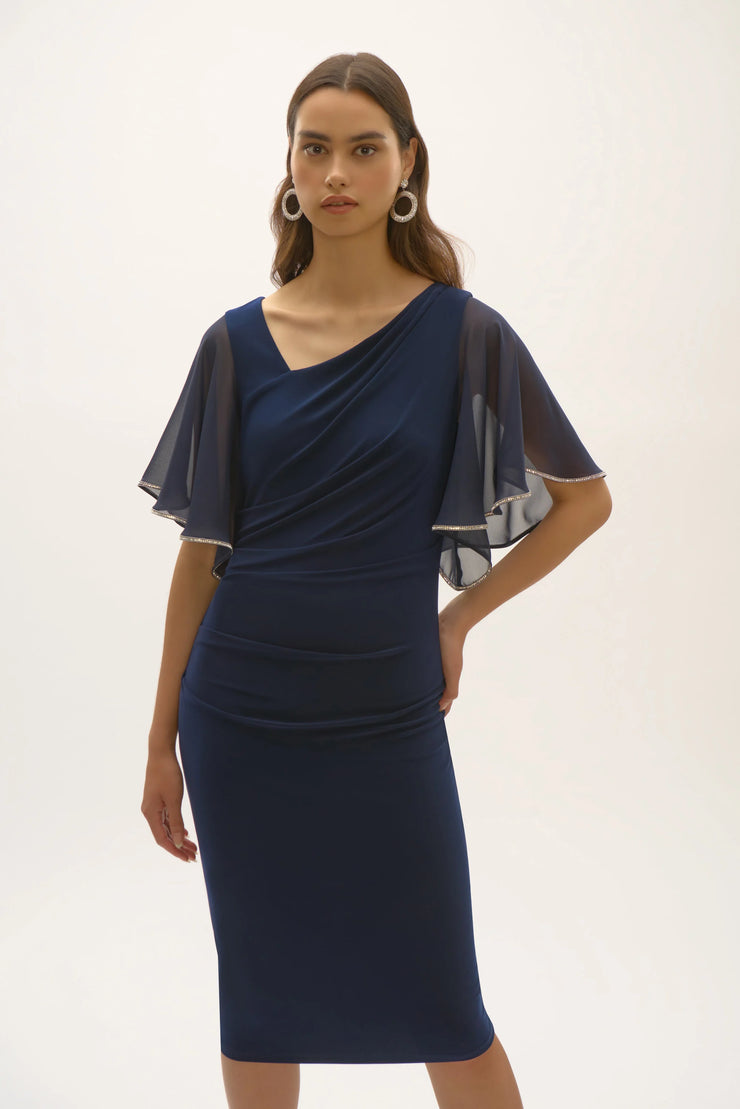 Signature | Silky Knit And Chiffon Sheath Dress