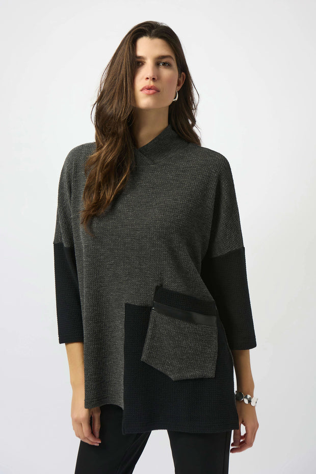 Textured Knit Color Block Boxy Top