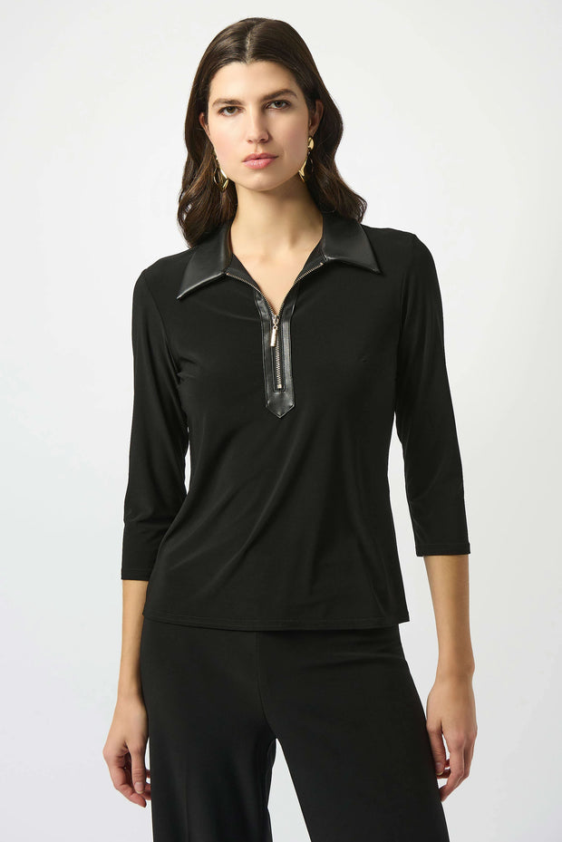 Silky Knit and Leatherette Fitted Top