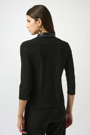 Silky Knit and Leatherette Fitted Top
