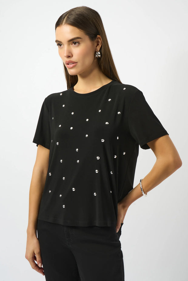 Silky Knit Embellished Boxy T-Shirt