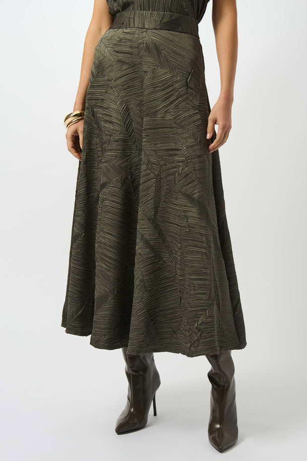 Pleated Satin Long Flared Skirt