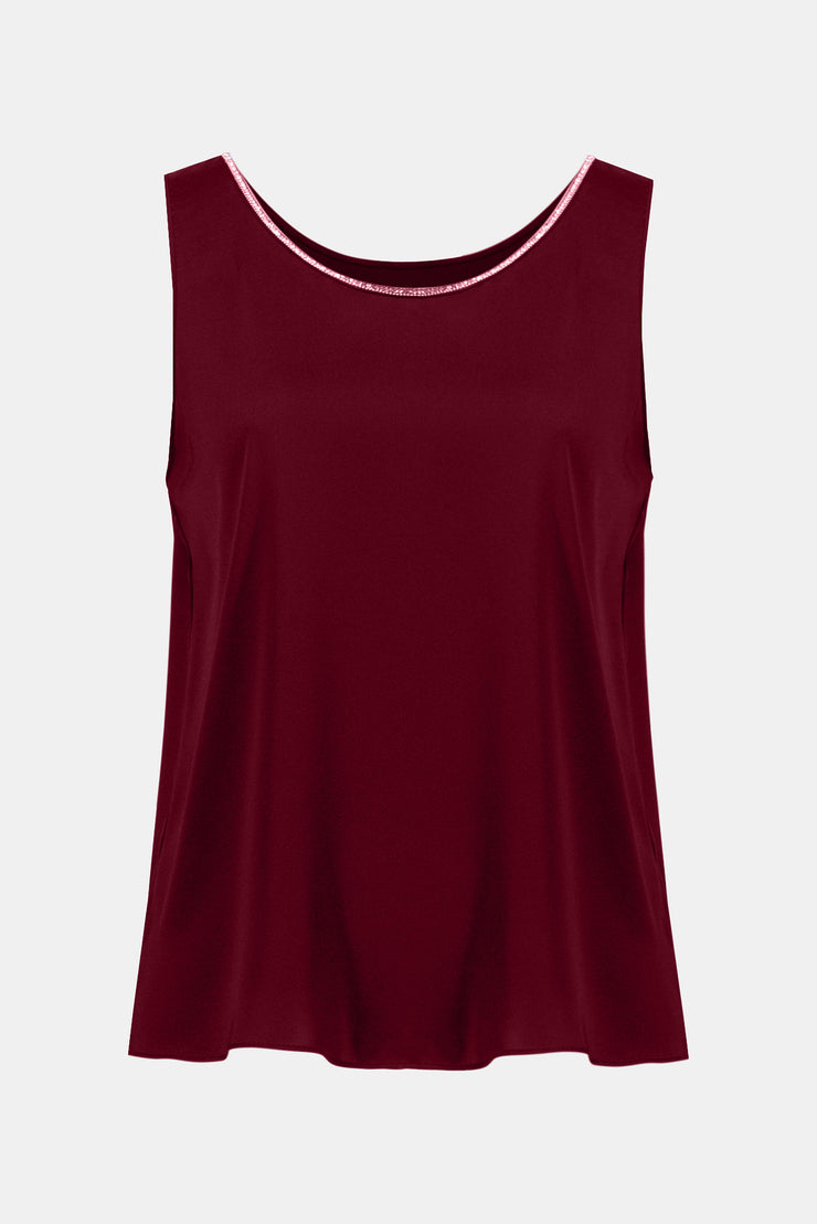 Signature | Recycled Satin Top with Rhinestone Trim
