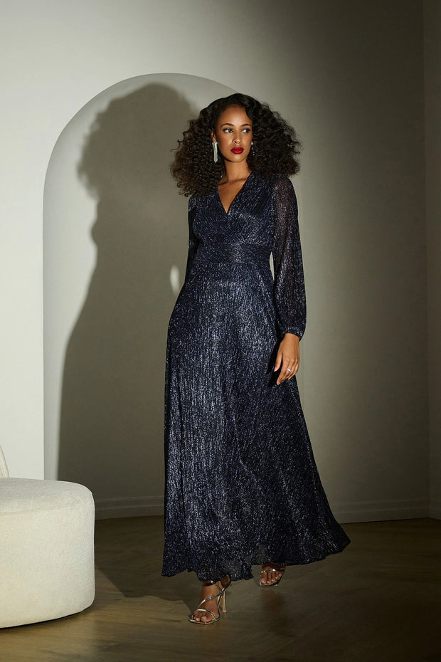 Signature | Lurex Plissé Mesh Wrap-Front Gown