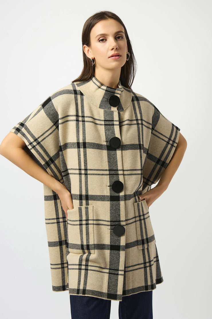 Jacquard Sweater Knit Plaid Poncho