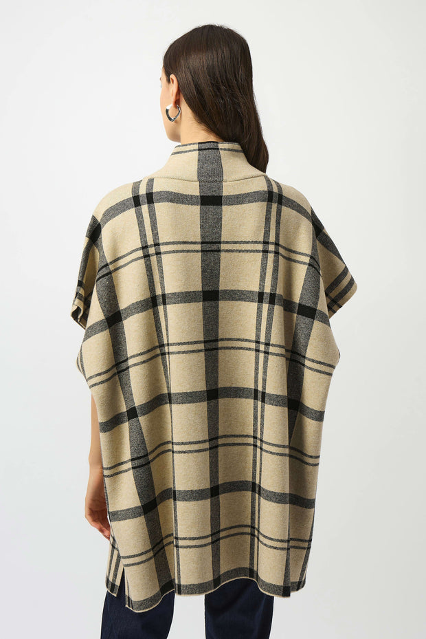 Jacquard Sweater Knit Plaid Poncho