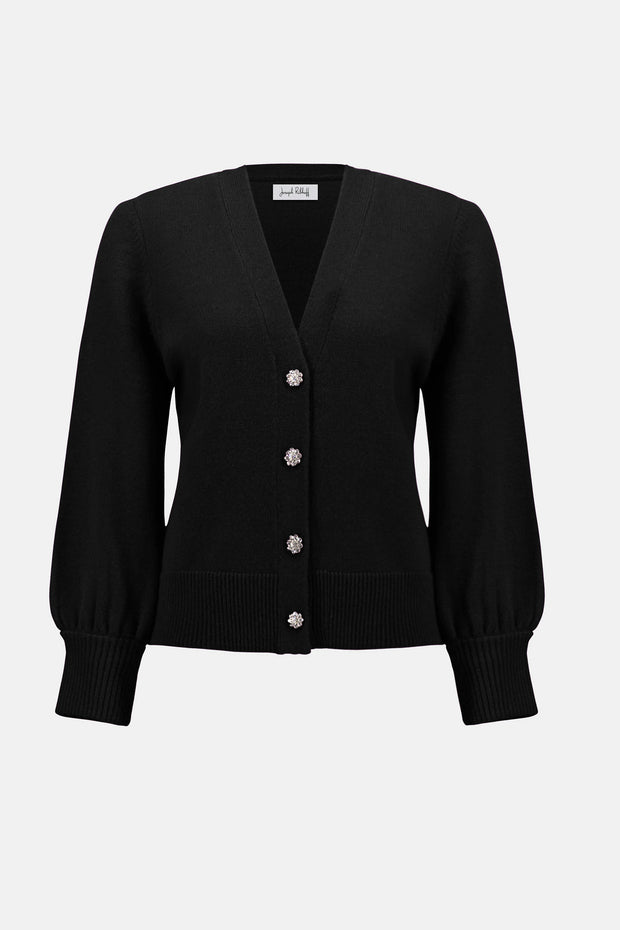 Sweater Knit Cardigan with Puff Sleeves