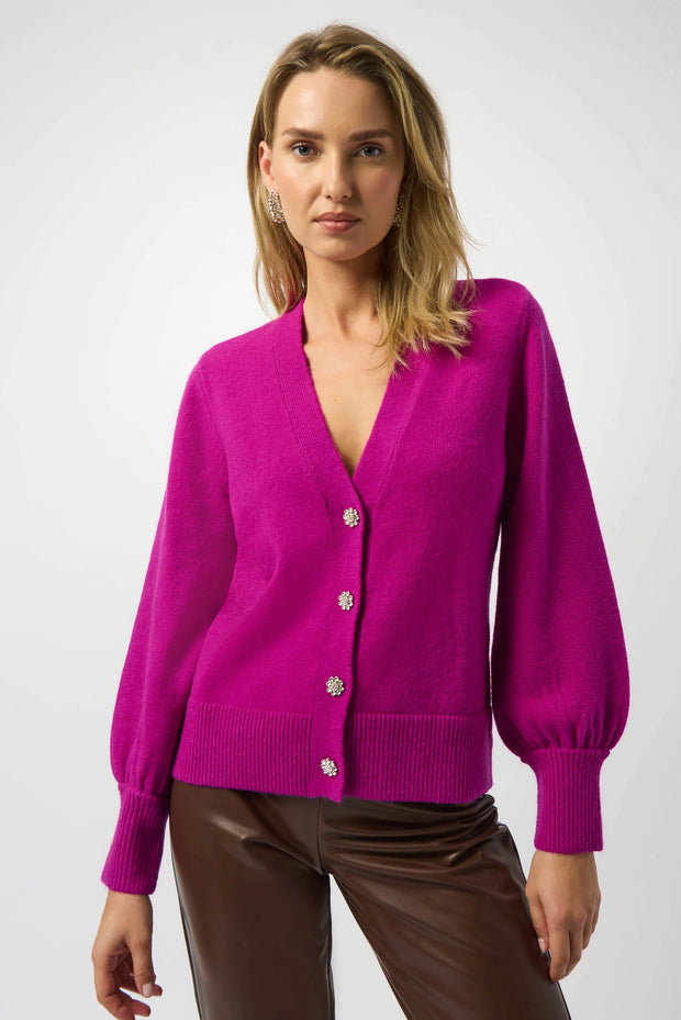 Sweater Knit Cardigan with Puff Sleeves