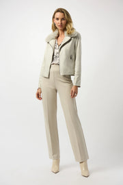 Foiled Suede Swing Jacket with Faux Fur Collar