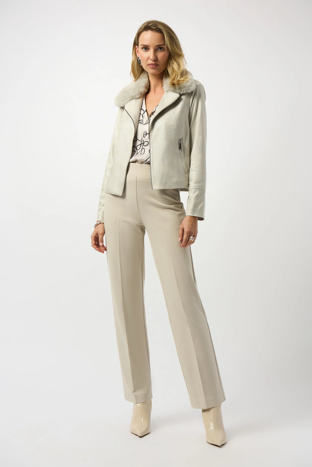 Foiled Suede Swing Jacket with Faux Fur Collar