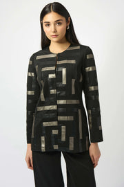 Scuba & Leatherette Collarless Jacket