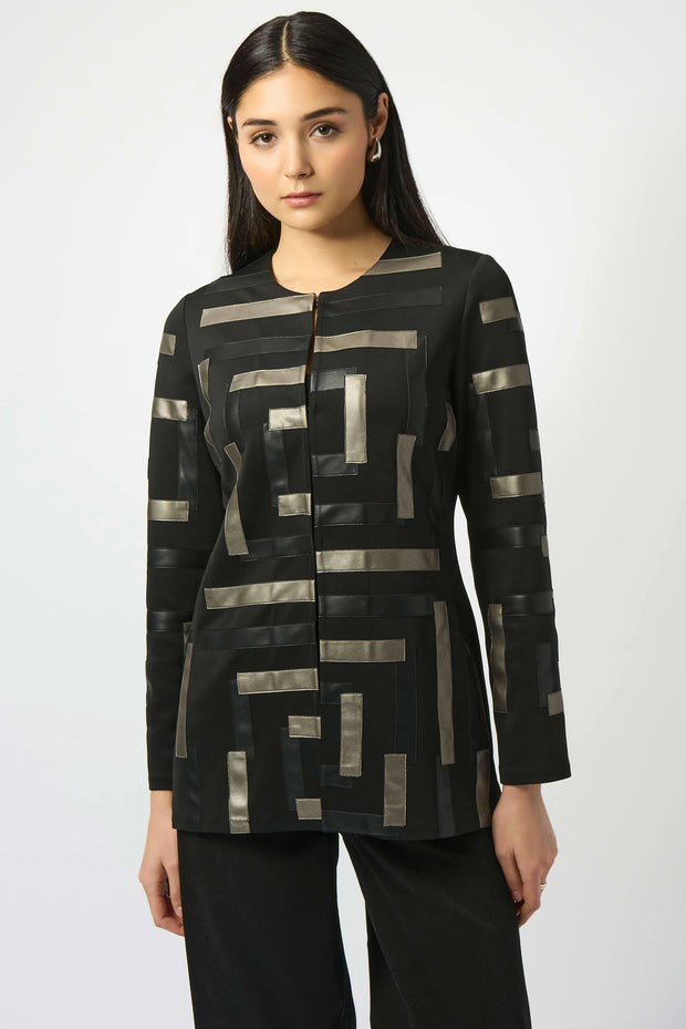 Scuba & Leatherette Collarless Jacket