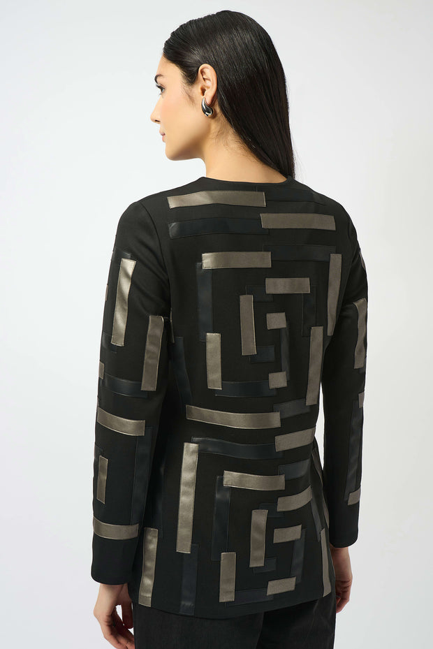 Scuba & Leatherette Collarless Jacket