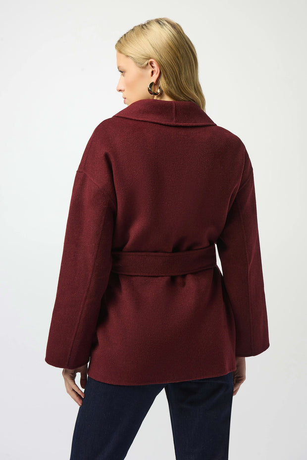 Wool Blend Belted Coat with Shawl Collar