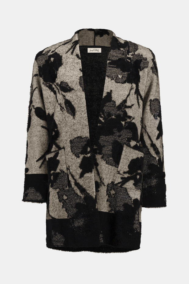 Abstract Jacquard Sweater Knit Long Cardigan