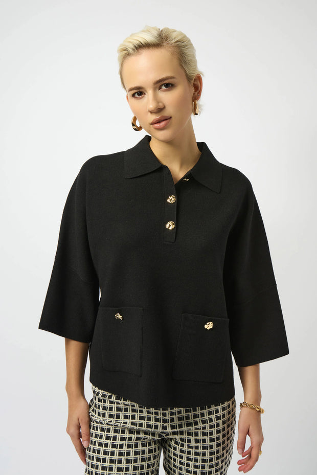Sweater Knit Boxy Pullover With Polo Collar