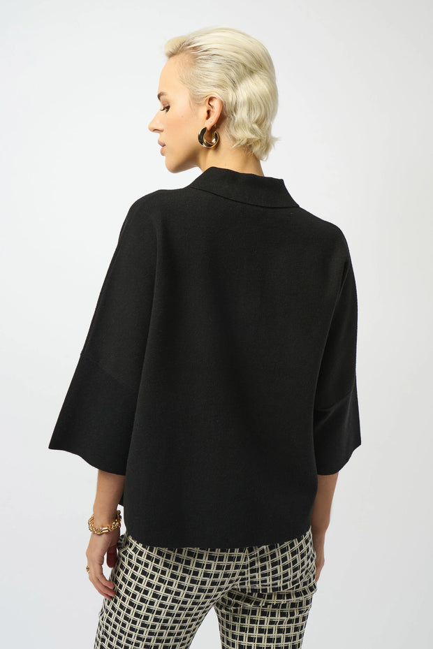 Sweater Knit Boxy Pullover With Polo Collar