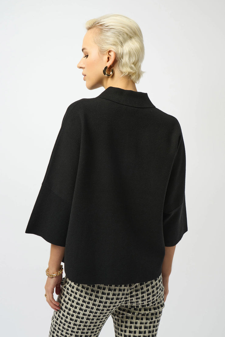 Sweater Knit Boxy Pullover With Polo Collar
