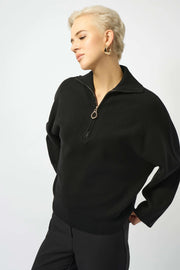 Sweater Knit Boxy Pullover With Zipped Collar