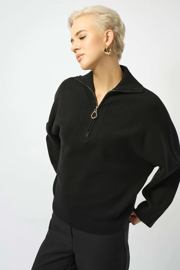 Sweater Knit Boxy Pullover With Zipped Collar