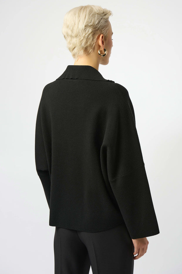 Sweater Knit Boxy Pullover With Zipped Collar