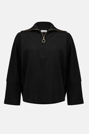 Sweater Knit Boxy Pullover With Zipped Collar