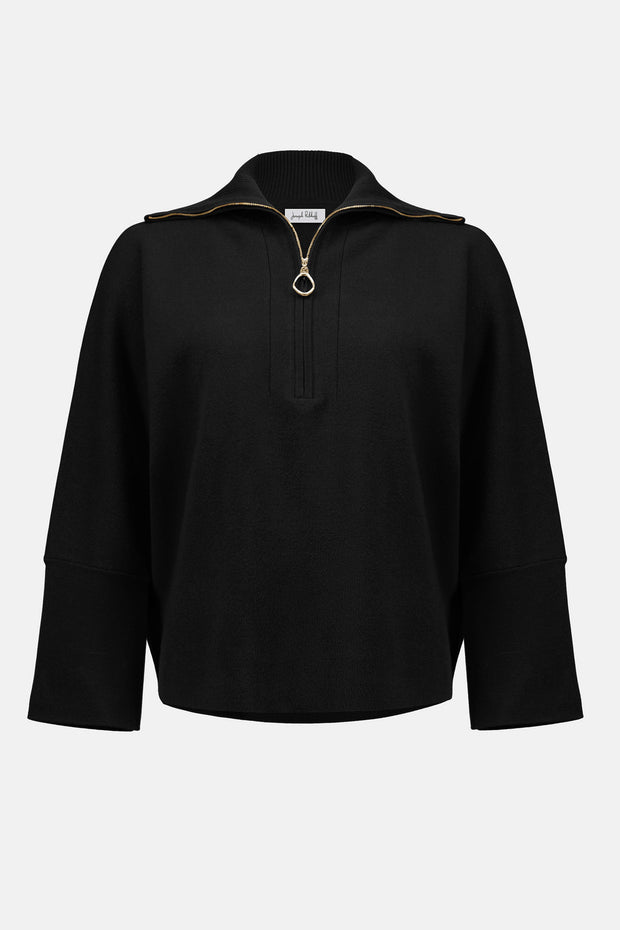 Sweater Knit Boxy Pullover With Zipped Collar
