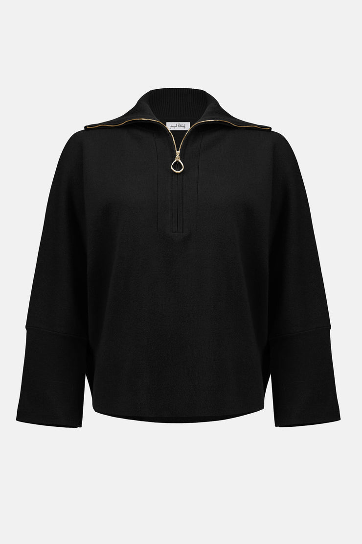 Sweater Knit Boxy Pullover With Zipped Collar