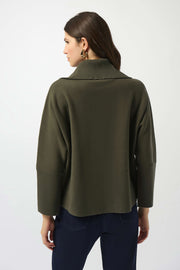Sweater Knit Boxy Pullover With Zipped Collar